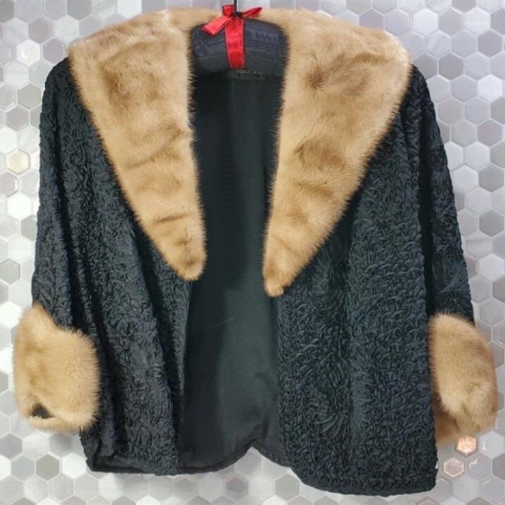 Vintage 1960s Soutache Ribbon Jacket with Mink Collar and Cuffs LaBelle Furs